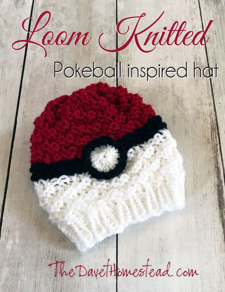 Pokeball Inspired Loom Knitted Hat